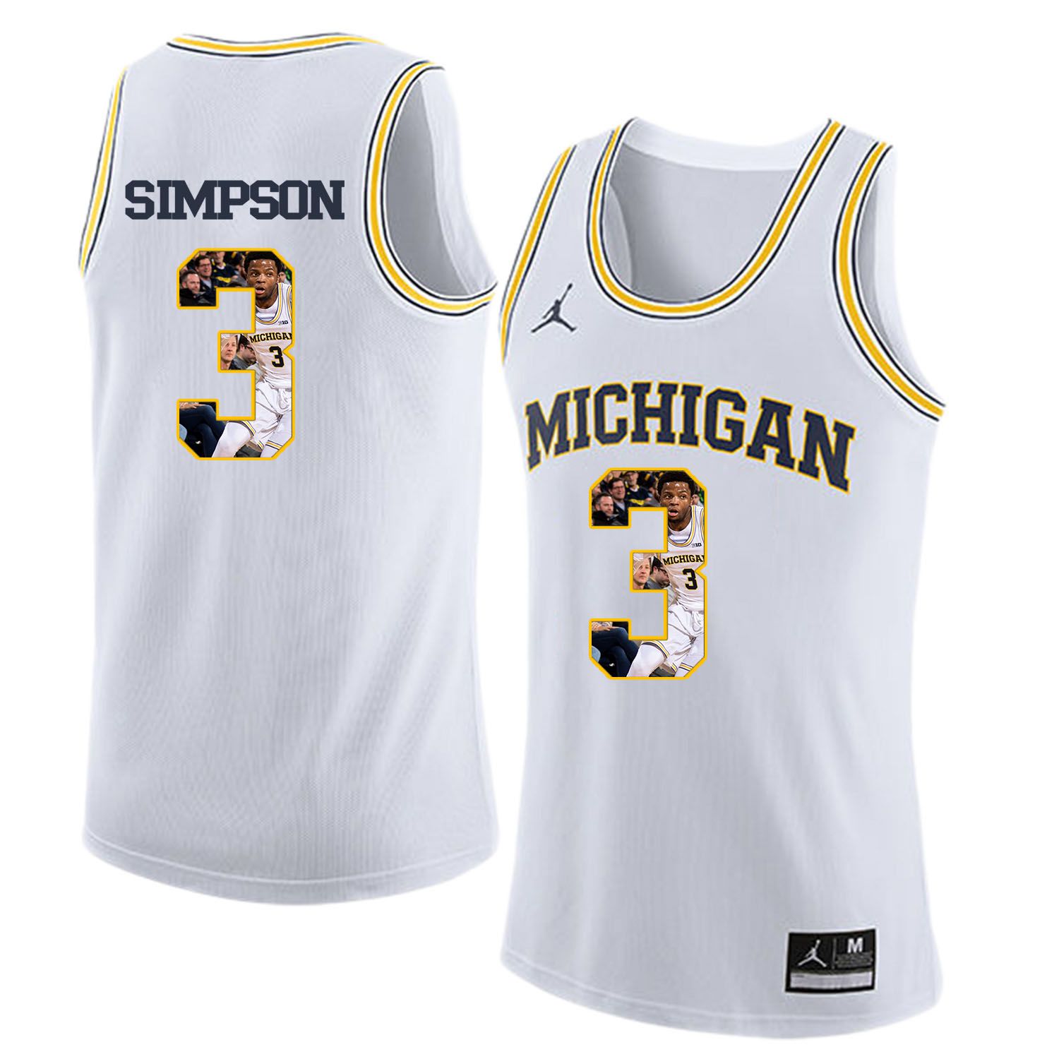 Men Jordan University of Michigan Basketball White 3 Simpson Fashion Edition Customized NCAA Jerseys
